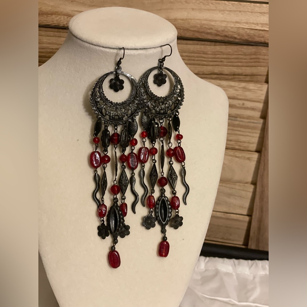 Garnet Red Dangle Earrings